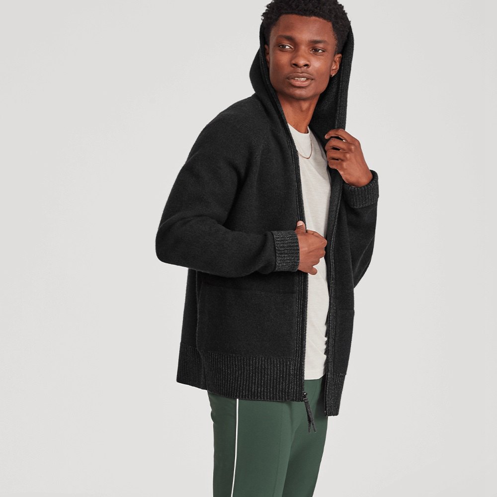 Allbirds Men's Jackets Black - Wool Hoodie - 40382OTLQ